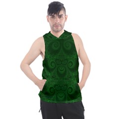 Emerald Green Spirals Men s Sleeveless Hoodie by SpinnyChairDesigns