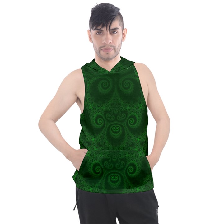 Emerald Green Spirals Men s Sleeveless Hoodie