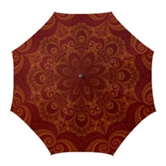 Red And Gold Spirals Golf Umbrellas by SpinnyChairDesigns