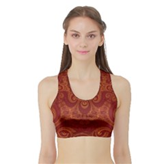 Red And Gold Spirals Sports Bra With Border by SpinnyChairDesigns