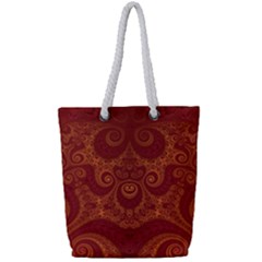 Red And Gold Spirals Full Print Rope Handle Tote (small) by SpinnyChairDesigns