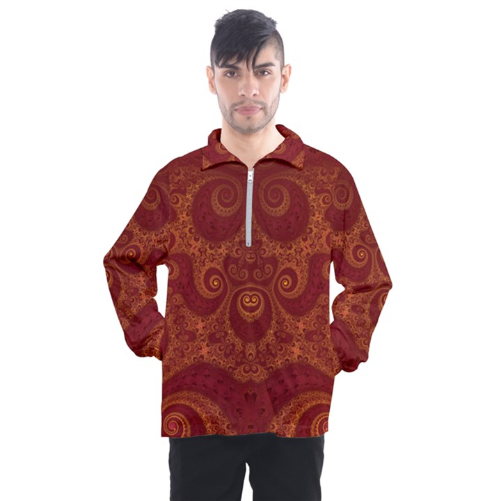 Red and Gold Spirals Men s Half Zip Pullover