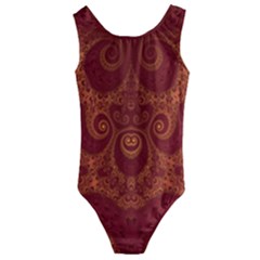 Red And Gold Spirals Kids  Cut-out Back One Piece Swimsuit by SpinnyChairDesigns