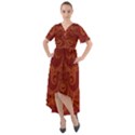 Red and Gold Spirals Front Wrap High Low Dress View1