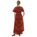 Red and Gold Spirals Front Wrap High Low Dress View2