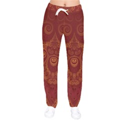 Red And Gold Spirals Women Velvet Drawstring Pants by SpinnyChairDesigns