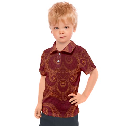 Red And Gold Spirals Kids  Polo Tee by SpinnyChairDesigns