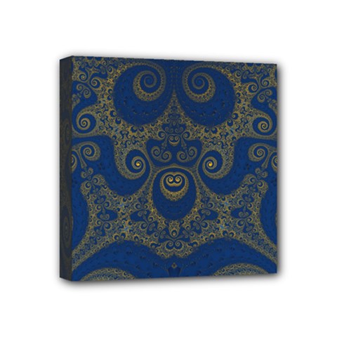 Navy Blue And Gold Swirls Mini Canvas 4  X 4  (stretched) by SpinnyChairDesigns