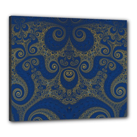 Navy Blue And Gold Swirls Canvas 24  X 20  (stretched) by SpinnyChairDesigns