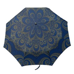 Navy Blue And Gold Swirls Folding Umbrellas by SpinnyChairDesigns