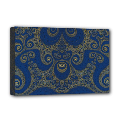 Navy Blue And Gold Swirls Deluxe Canvas 18  X 12  (stretched) by SpinnyChairDesigns