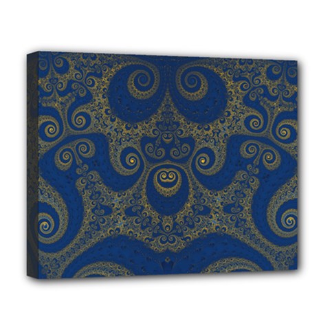 Navy Blue And Gold Swirls Deluxe Canvas 20  X 16  (stretched) by SpinnyChairDesigns