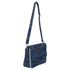 Navy Blue And Gold Swirls Shoulder Bag With Back Zipper by SpinnyChairDesigns