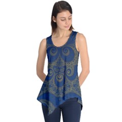 Navy Blue And Gold Swirls Sleeveless Tunic by SpinnyChairDesigns