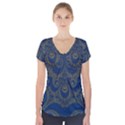 Navy Blue and Gold Swirls Short Sleeve Front Detail Top View1