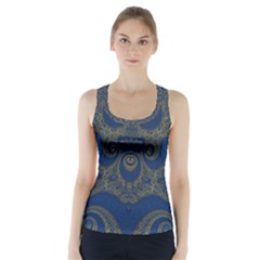 Navy Blue And Gold Swirls Racer Back Sports Top by SpinnyChairDesigns