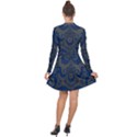 Navy Blue and Gold Swirls Long Sleeve Panel Dress View2