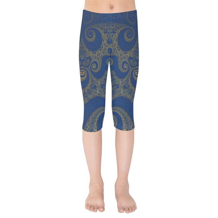 Navy Blue and Gold Swirls Kids  Capri Leggings 