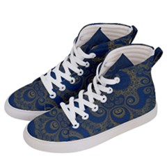 Navy Blue And Gold Swirls Men s Hi-top Skate Sneakers by SpinnyChairDesigns