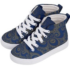 Navy Blue And Gold Swirls Kids  Hi-top Skate Sneakers by SpinnyChairDesigns