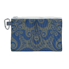 Navy Blue And Gold Swirls Canvas Cosmetic Bag (large) by SpinnyChairDesigns