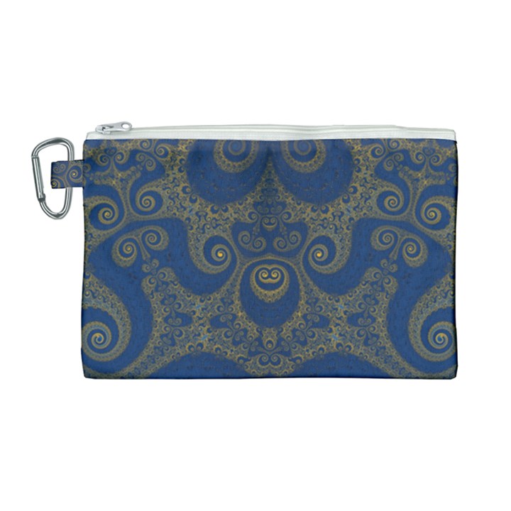 Navy Blue and Gold Swirls Canvas Cosmetic Bag (Large)