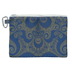 Navy Blue And Gold Swirls Canvas Cosmetic Bag (xl) by SpinnyChairDesigns