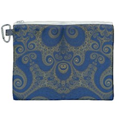 Navy Blue And Gold Swirls Canvas Cosmetic Bag (xxl) by SpinnyChairDesigns