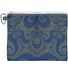 Navy Blue And Gold Swirls Canvas Cosmetic Bag (xxxl) by SpinnyChairDesigns