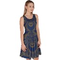 Navy Blue and Gold Swirls Knee Length Skater Dress With Pockets View3