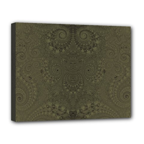 Rustic Green Brown Swirls Canvas 14  X 11  (stretched) by SpinnyChairDesigns