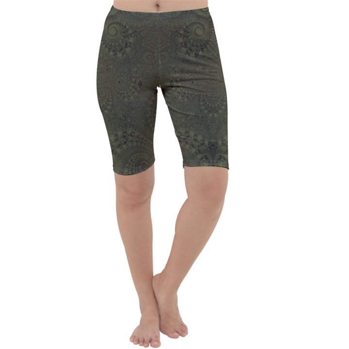 Rustic Green Brown Swirls Cropped Leggings 