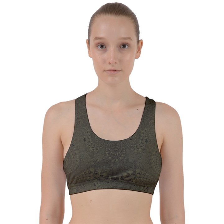 Rustic Green Brown Swirls Back Weave Sports Bra