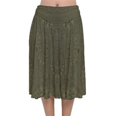 Rustic Green Brown Swirls Velvet Flared Midi Skirt by SpinnyChairDesigns