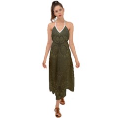 Rustic Green Brown Swirls Halter Tie Back Dress  by SpinnyChairDesigns