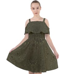 Rustic Green Brown Swirls Cut Out Shoulders Chiffon Dress by SpinnyChairDesigns