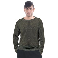 Rustic Green Brown Swirls Men s Long Sleeve Raglan Tee