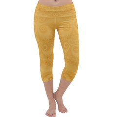 Golden Honey Swirls Capri Yoga Leggings by SpinnyChairDesigns