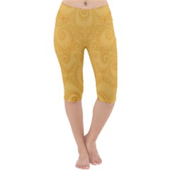 Golden Honey Swirls Lightweight Velour Cropped Yoga Leggings by SpinnyChairDesigns