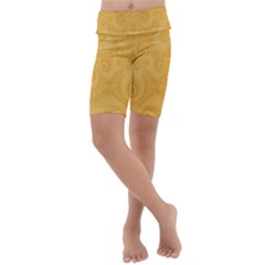 Golden Honey Swirls Kids  Lightweight Velour Cropped Yoga Leggings by SpinnyChairDesigns