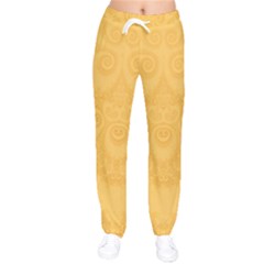 Golden Honey Swirls Women Velvet Drawstring Pants by SpinnyChairDesigns