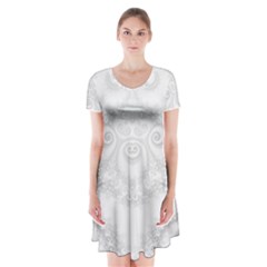 Wedding White Swirls Spirals Short Sleeve V-neck Flare Dress by SpinnyChairDesigns