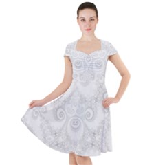 Wedding White Swirls Spirals Cap Sleeve Midi Dress by SpinnyChairDesigns