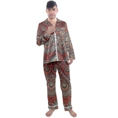 Red And White Color Swirls Men s Long Sleeve Satin Pyjamas Set by SpinnyChairDesigns