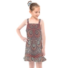 Red And White Color Swirls Kids  Overall Dress by SpinnyChairDesigns