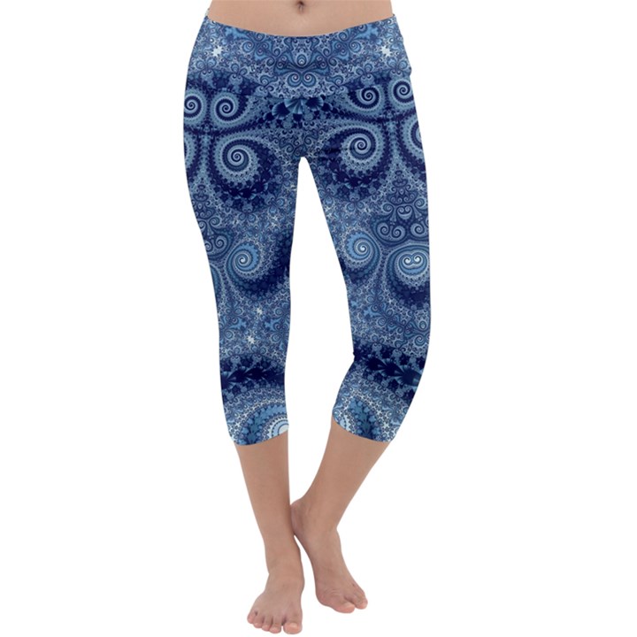 Royal Blue Swirls Capri Yoga Leggings