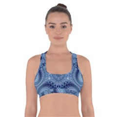 Royal Blue Swirls Cross Back Sports Bra by SpinnyChairDesigns