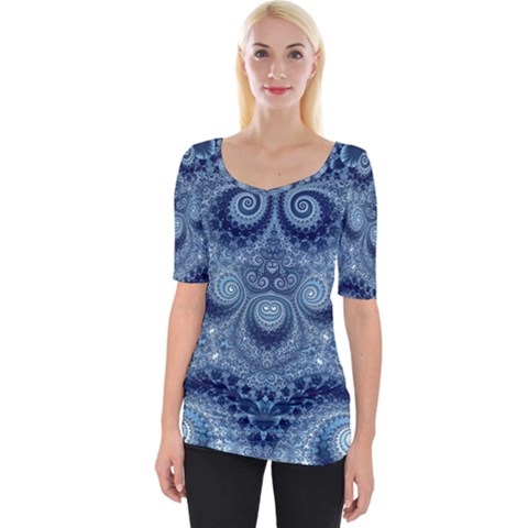 Royal Blue Swirls Wide Neckline Tee by SpinnyChairDesigns