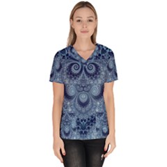 Royal Blue Swirls Women s V-neck Scrub Top by SpinnyChairDesigns