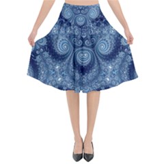 Royal Blue Swirls Flared Midi Skirt by SpinnyChairDesigns